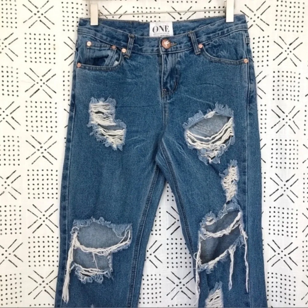 ONE TEASPOON Awesome Baggies Distressed Ripped Tapered Leg Denim Jeans Size 24